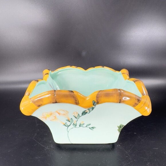 Silvestri Decoupage Peggy Turchette Blue Firefly Floral Bowl Planter Ceramic VTG - Picture 15 of 16